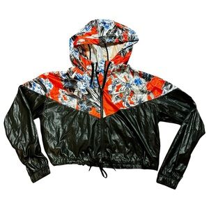 Nike Printed Windbreaker Jacket Cropped Black Orange Blue Medium